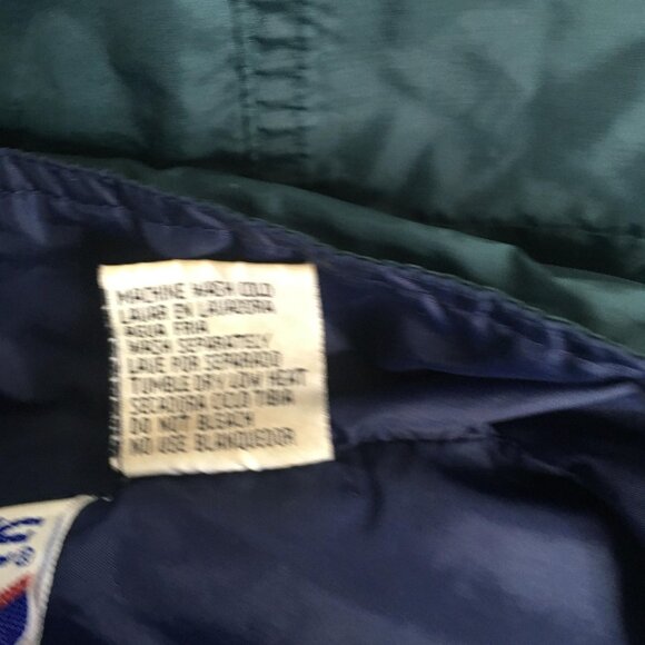 Bike Athletic Jacket Mens Large Green Navy Colorblock Windbreaker Stowaway Hood - Picture 7 of 15